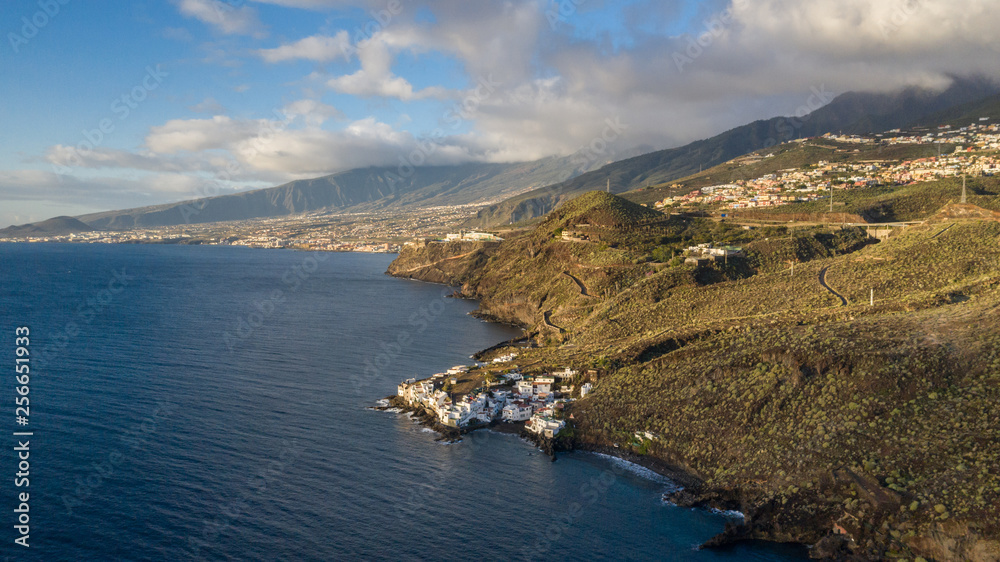 Top view of a coast. The buildings of the island of Tenerife, Canary Islands, Spain.