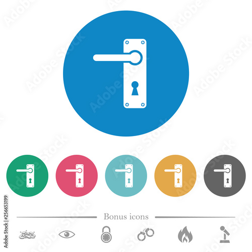 Left handed door handle with screws flat round icons