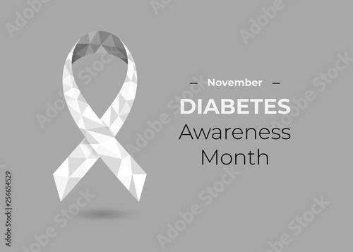 Silver Diabetes awareness month low poly ribbon.