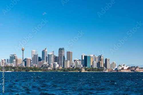 Sydney cityscape and Sydney Harbour on sunny day