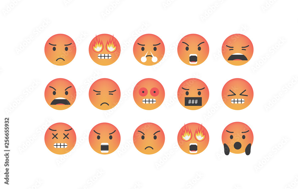 Set of angry emoticon vector Set of angry emoticon vector