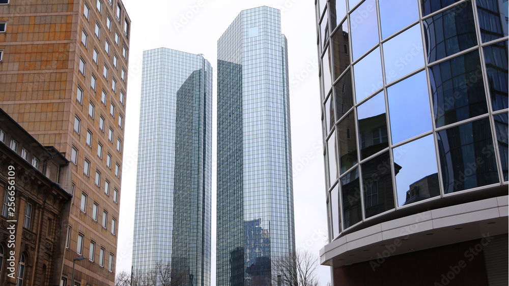 Tall modern buildings in Frankfurt city