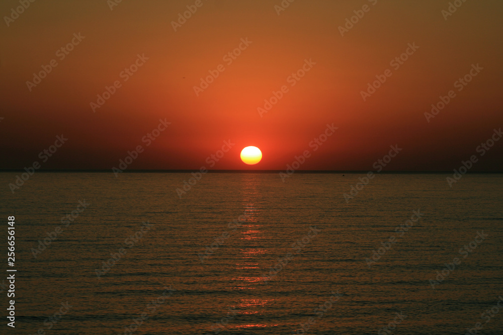 Orange sunset over the Mediterranean sea