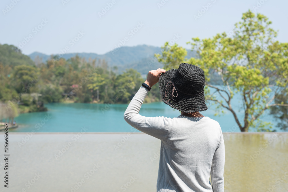 traveling woman walk at Xiangshan Visitor Center