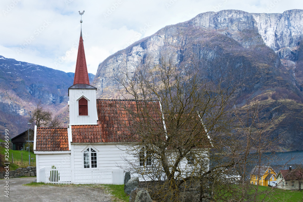 Traditional wooden stave church in Undredal, in Sogn og Fjordane Norway.