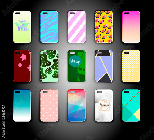 Vector collection of beautiful prints for smartphone covers. Stylish, popular covers for iPhone