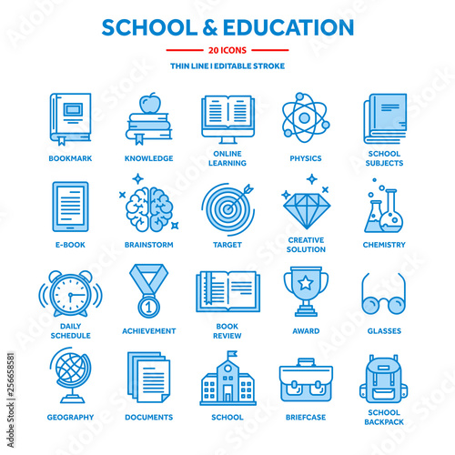School education, university. Study, learning process. Oline lessons, tutorial. Student knowledge. History book.Thin line web icon set. Outline icons collection.Vector illustration.