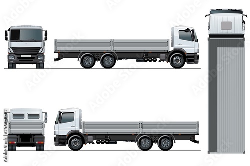 Vector flatbed truck template isolated on white