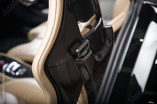 Detail shot of carbon fibre car seat