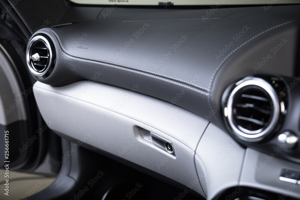 Two tone leather trim in luxurious car interior