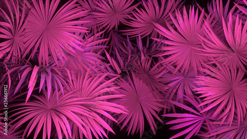 3D renderowanie neonowych liści palmowych na czarnym tle Projekt banera Retrowave synthwave vaporwave ilustracja