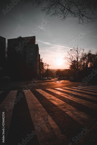 sunset in city