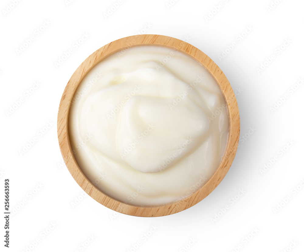 yoghurt in a cup isolated on white background . top view yoghurt in a cup isolated on white background . top view