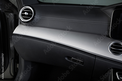 Dual tone leather car interior close up