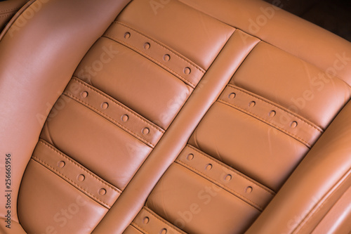 Close up of leather car seat