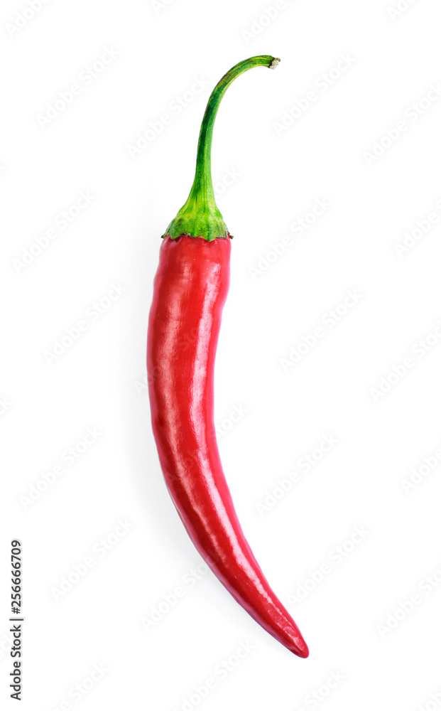 Red chili pepper, cut out and isolated on white background. Hot spice, red  chili pepper. Top view or high angle shot. Stock Photo | Adobe Stock