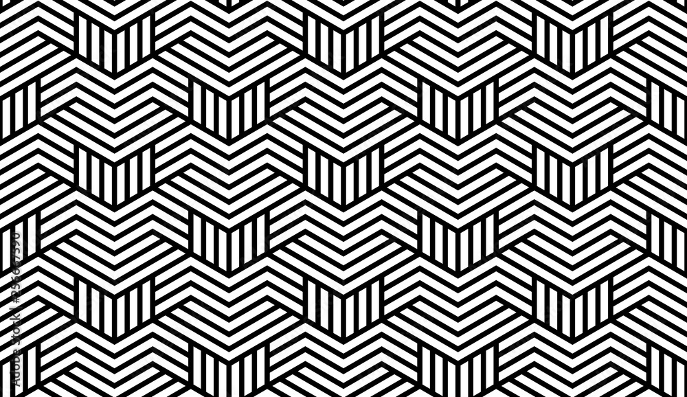 Abstract geometric pattern with stripes, lines. Seamless vector background. White and black ornament. Simple lattice graphic design