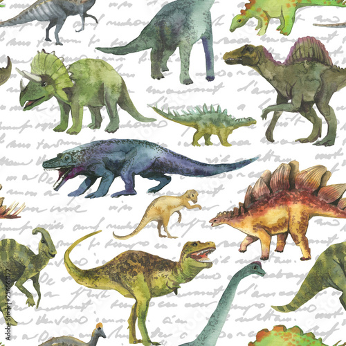 Hand drawn seamless pattern with dinosaurus. Dino pattern realistic. Children boy wallpaper background.