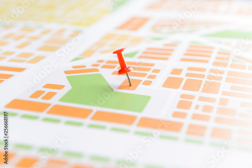 Pin on map, closeup
