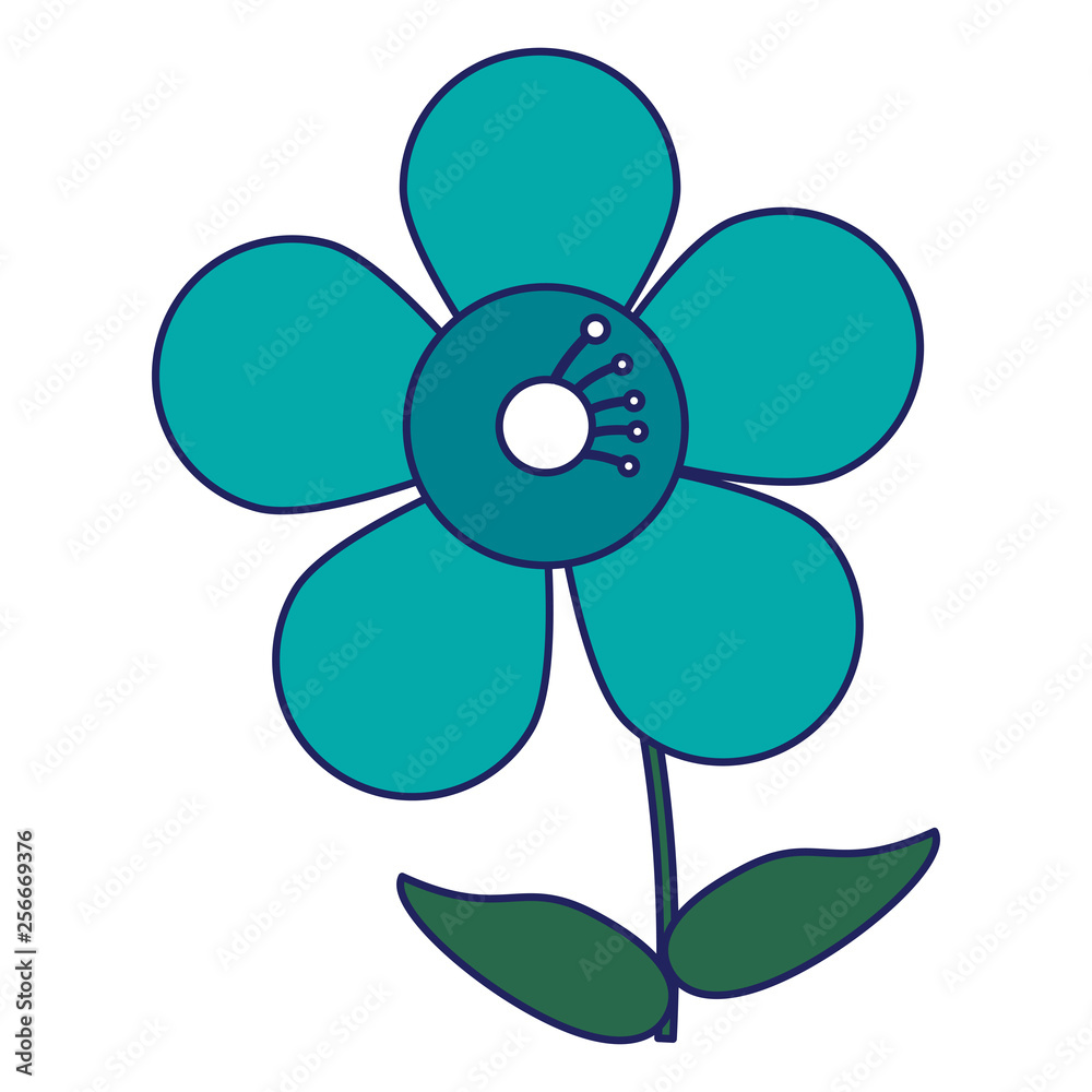 Beautiful flower cartoon isolated blue lines Beautiful flower cartoon isolated blue lines