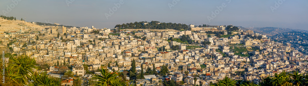 Wide panorama of the East Jerusalem at sunset