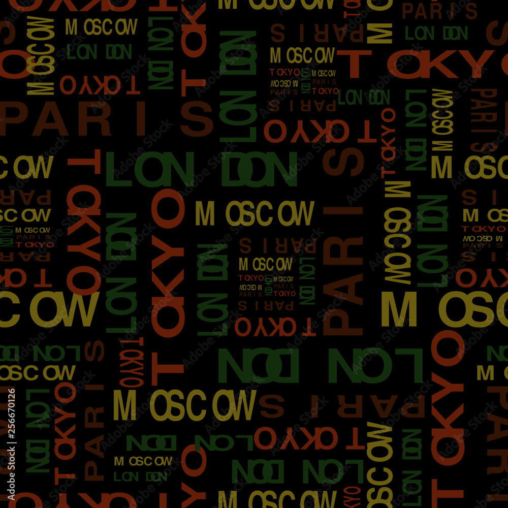 Paris london tokyo moscow letter text design pattern black