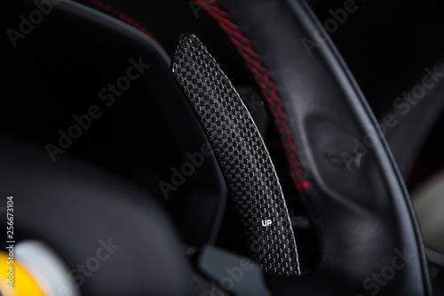 Close up of carbon fibre paddle shift