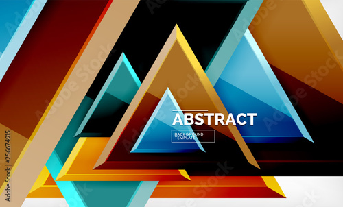 Triangles repetiton geometric abstract background  multicolored glossy triangular shapes  hi-tech poster cover design or web presentation template with copy space