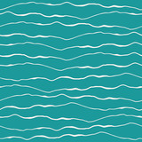 Abstract ocean wave design with hand drawn white doodle lines on turquoise background. Seamless vector pattern. Great for spa, wellbeing, bathroom products, home decor, fabric, giftwrap, stationery