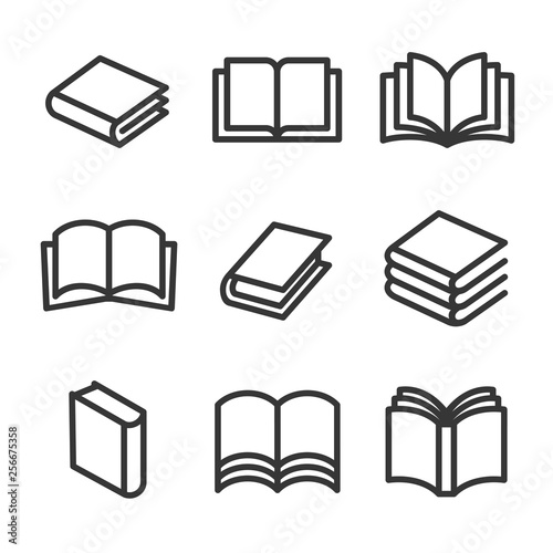 Book Line Style Icons Set on White Background. Vector