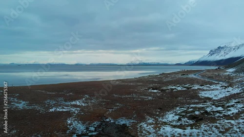 Aerial shot of water and land in Iceland photo