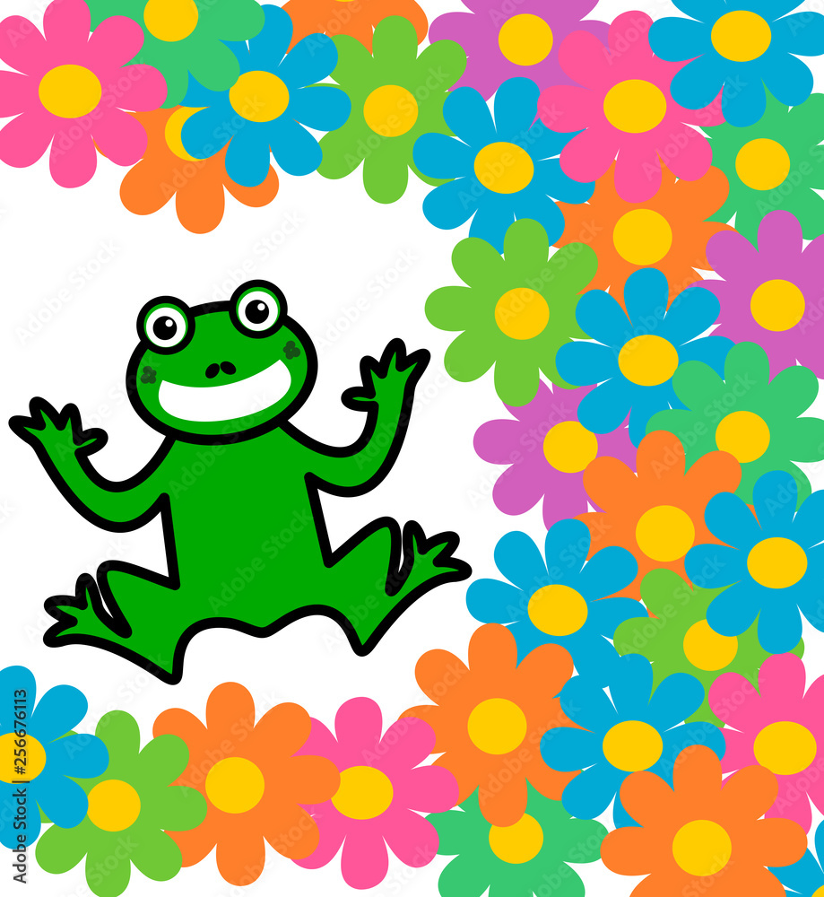 Fototapeta premium a frog on a glass with many flowers