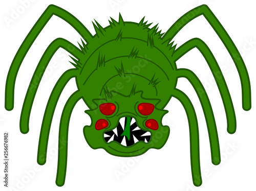 a green and very scary spider