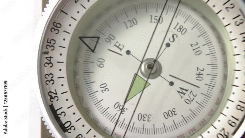 Face of Lensatic Compass CLOSE UP PAN LEFT Face of Lensatic Compass CLOSE UP PAN LEFT