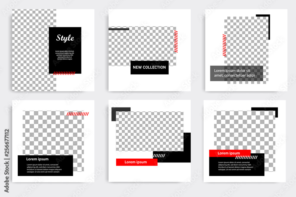 New Set of Editable minimal modern design banner template. Black and red background color with stripe line. Suitable for social media post and web/internet ads. Vector illustration with photo college. New Set of Editable minimal modern design banner template. Black and red background color with stripe line. Suitable for social media post and web/internet ads. Vector illustration with photo college.