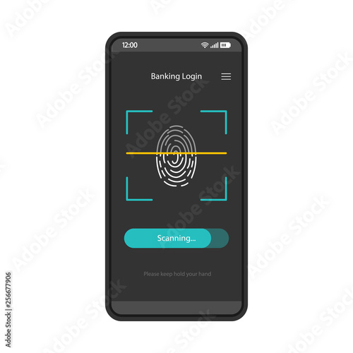 Fingerprint scanning smartphone app interface vector template