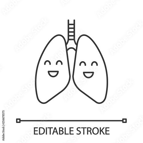 Smiling human lungs linear icon