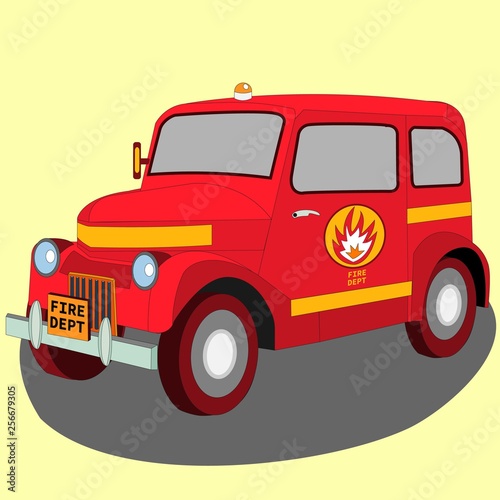 Firefighter retro car. Isometric 3D view of classic vehicle. Vintage model of garage restoration. Graphic art isolated auto