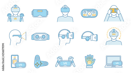 Virtual reality color icons set