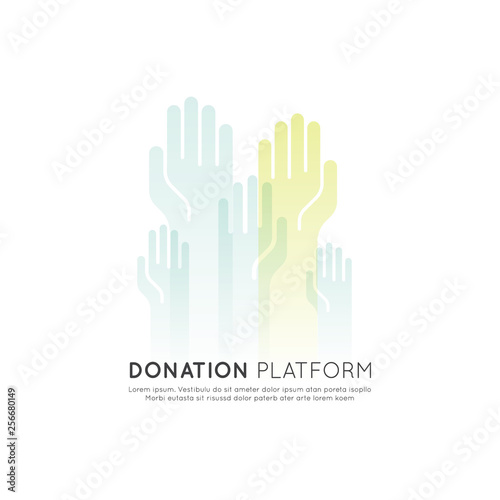 Vector Icon Style Illustration Set of Graphic Elements for Nonprofit Organizations and Donation Centre. Fundraising, Crowdfunding Project Label, Charity Logo, Cooperation, Volunteer, Support Worldwide