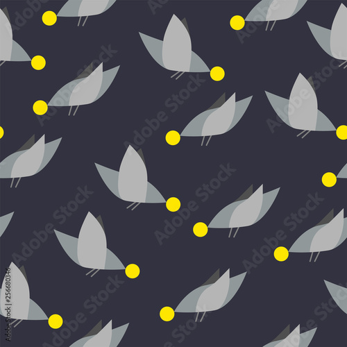 Silhouettes of cute birds. Seamless pattern. Vector illustration. Spring pattern. Easter. Dark background