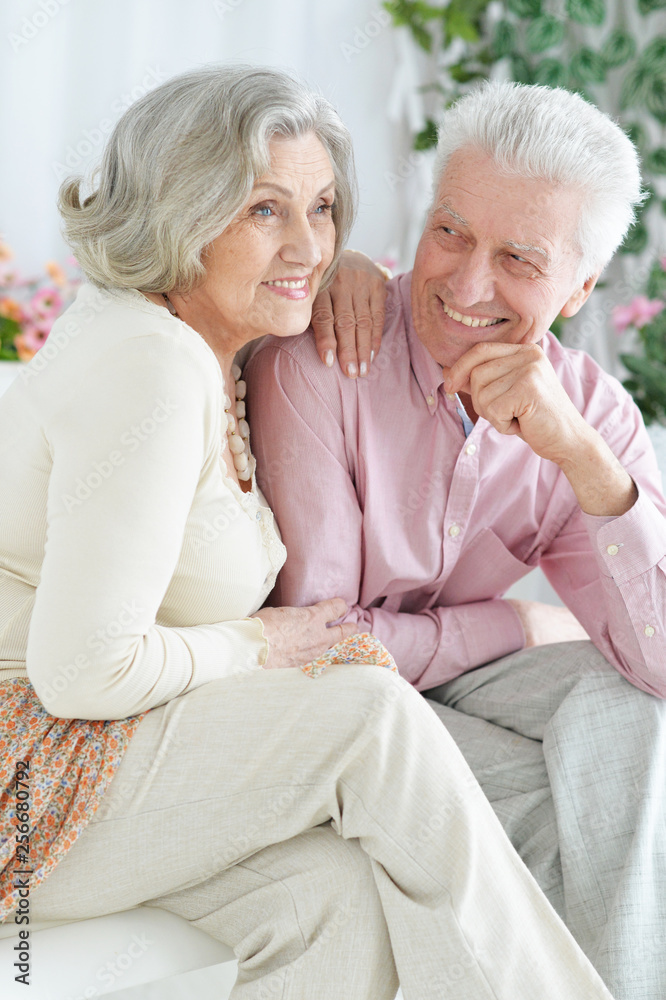 Close-up portrait of happy senior couple resting