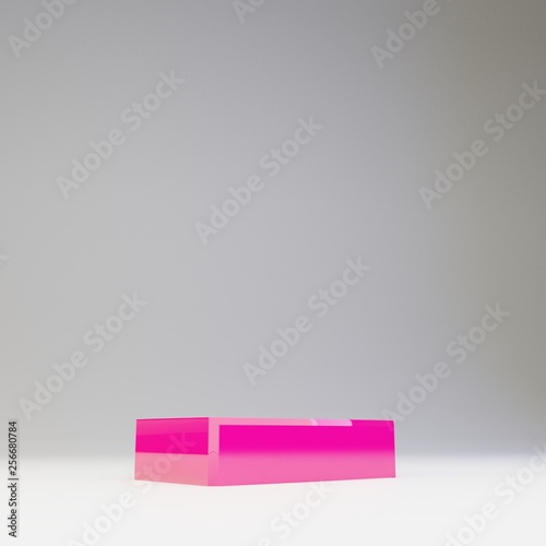 Giant 3D dash symbol. Rendered glossy pink font isolated on white background.