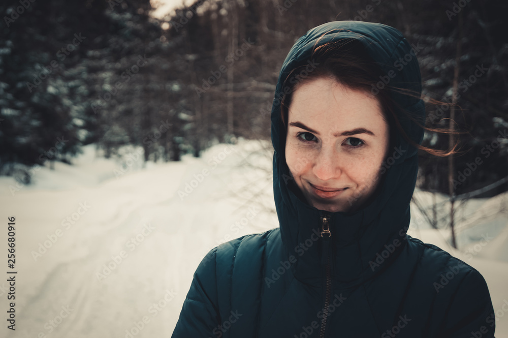 Girl in the hood in winter Girl in the hood in winter