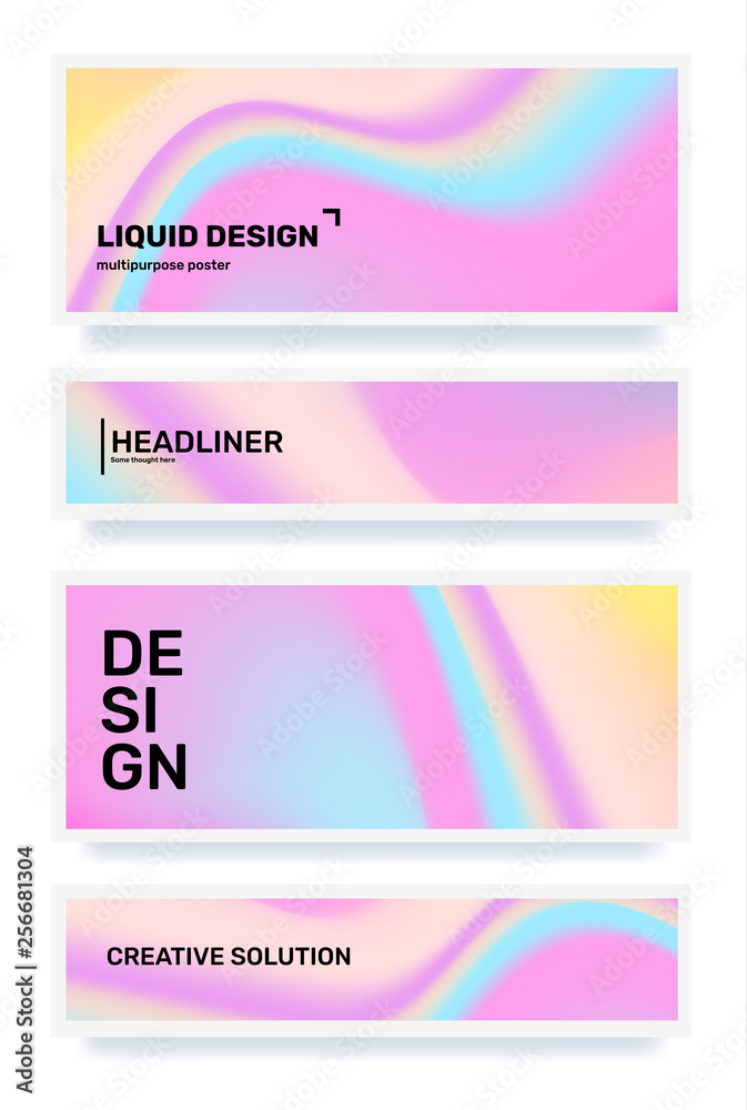 Vector set of creative rainbow abstract horizontal gradient illustration with header in frame. Template composition design for web, site, banner, print.