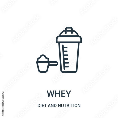 whey icon vector from diet and nutrition collection. Thin line whey outline icon vector illustration. Linear symbol.