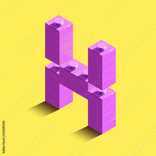 Realistic pink 3d isometric letter X of the alphabet from constructor bricks. Pink 3d isometric plastic letter from the building blocks.3d letters