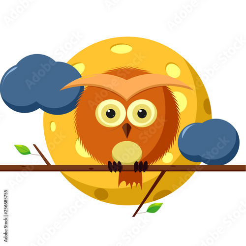 owl sitting on a branch on the background of the full moon