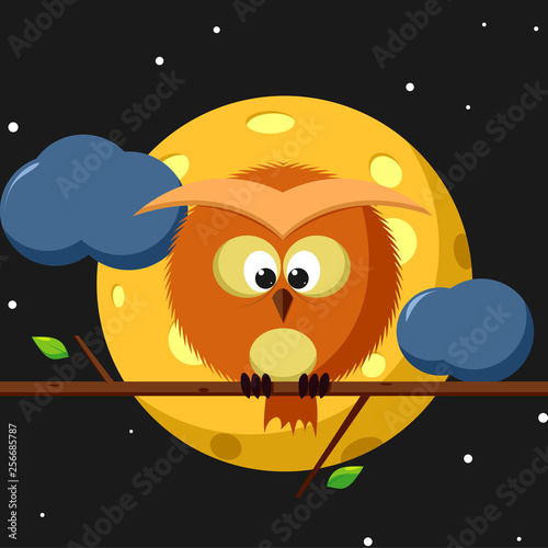 owl sitting on a branch on the background of the full moon