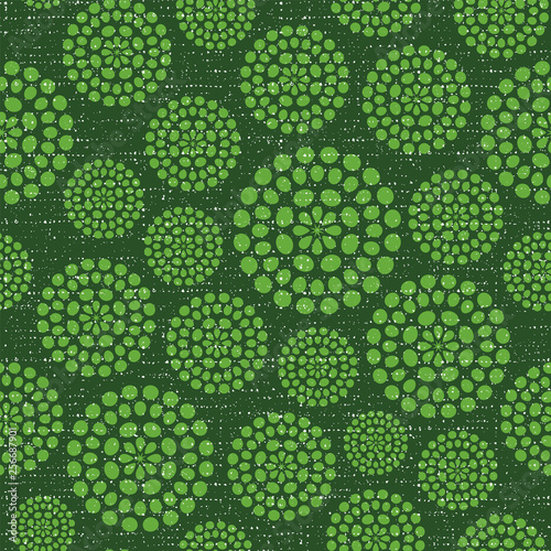 Abstract dotted circles green fabric texture vector seamless pattern